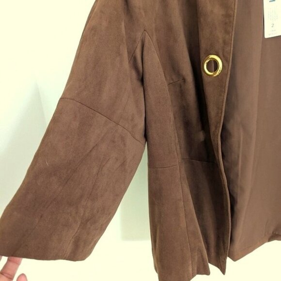 Chico's Open Front Faux-Suede Grommet Jacket Brown Size 2 (=L/12) - Picture 6 of 9